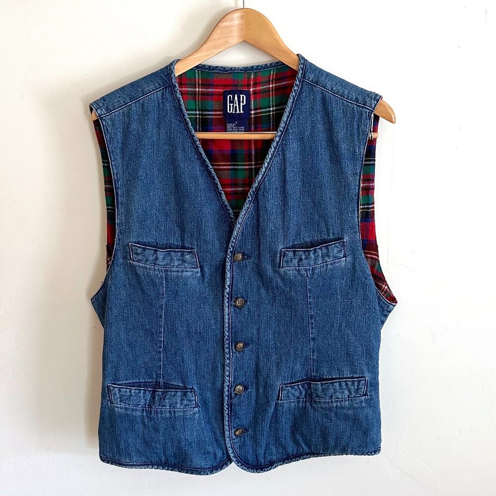 Gap Denim Flannel Lined Vest — Women's Size Large (L)